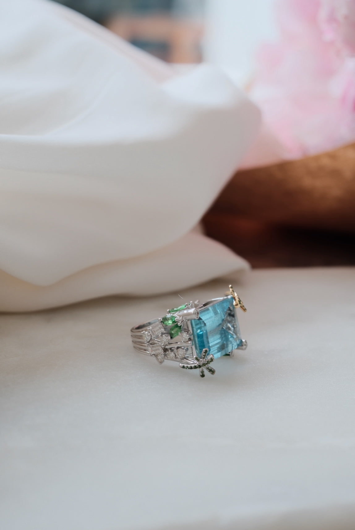 Summer Serenity: Aquamarine Ring with Nature’s Dance