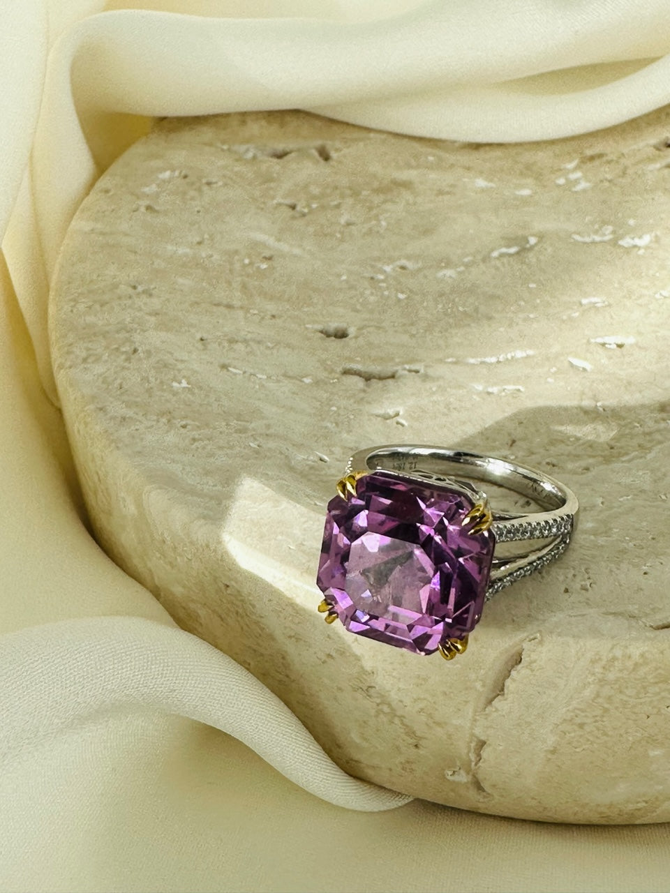 Kunzite and Diamond Ring