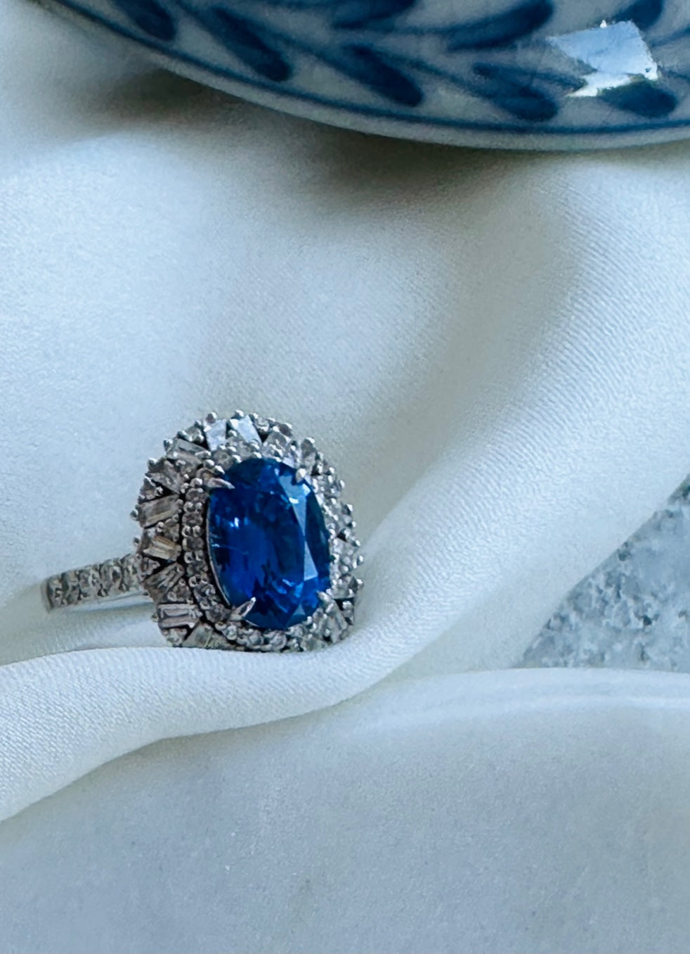 Cornflower Blue Sapphire and Diamond Ring