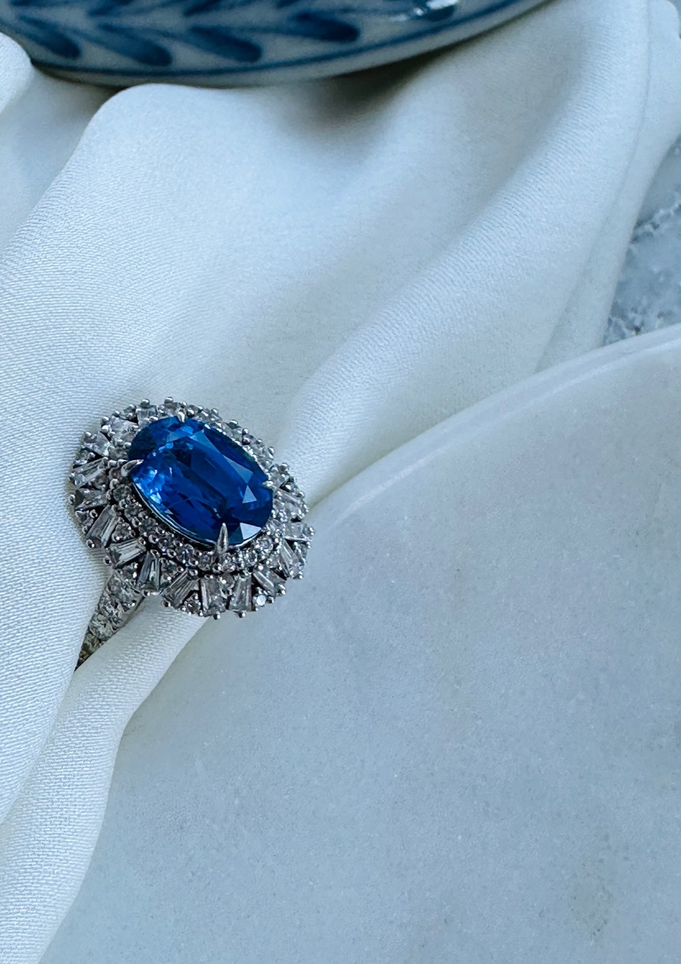 Cornflower Blue Sapphire and Diamond Ring