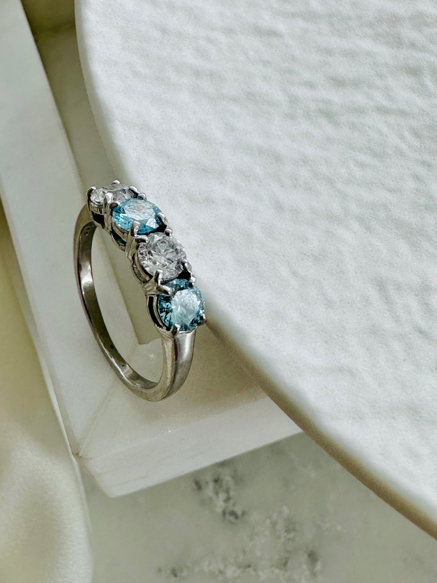 Blue and White Diamond Ring