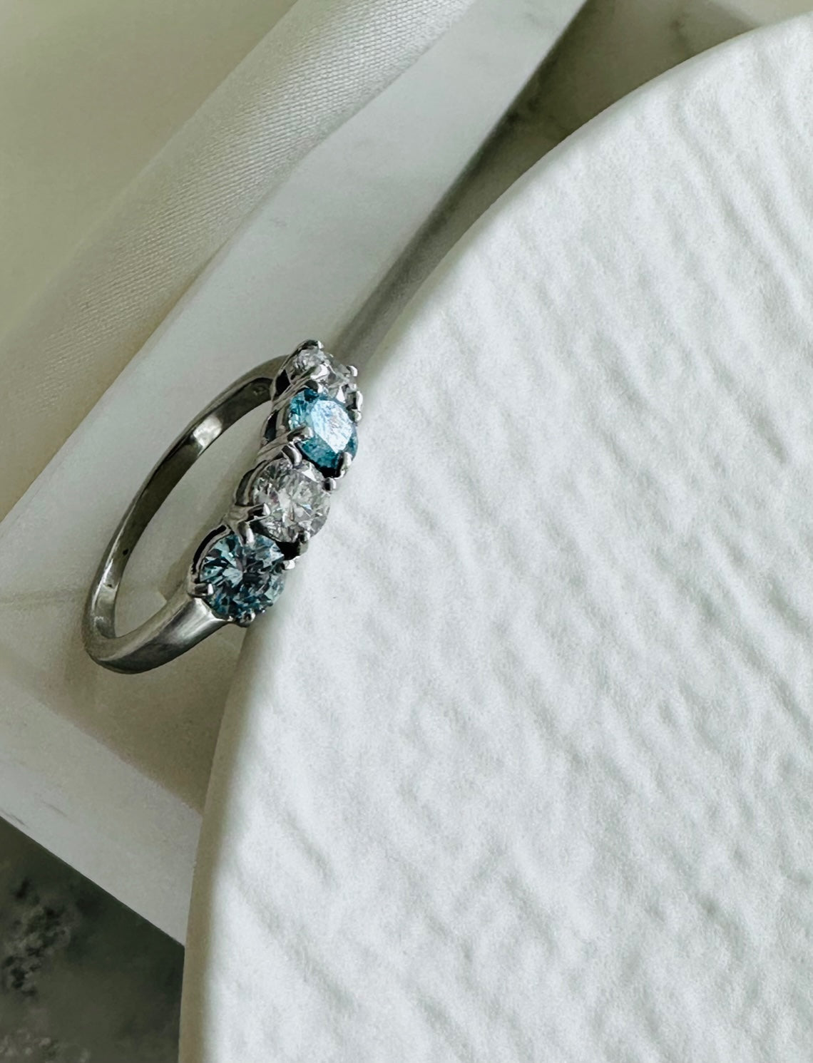 Blue and White Diamond Ring