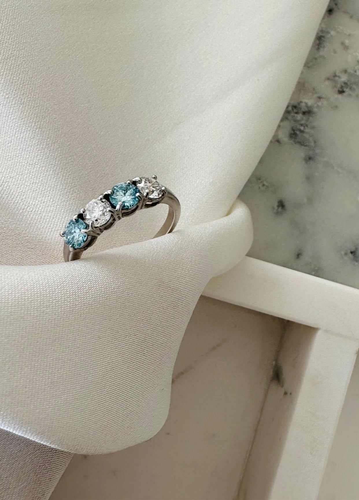 Blue and White Diamond Ring