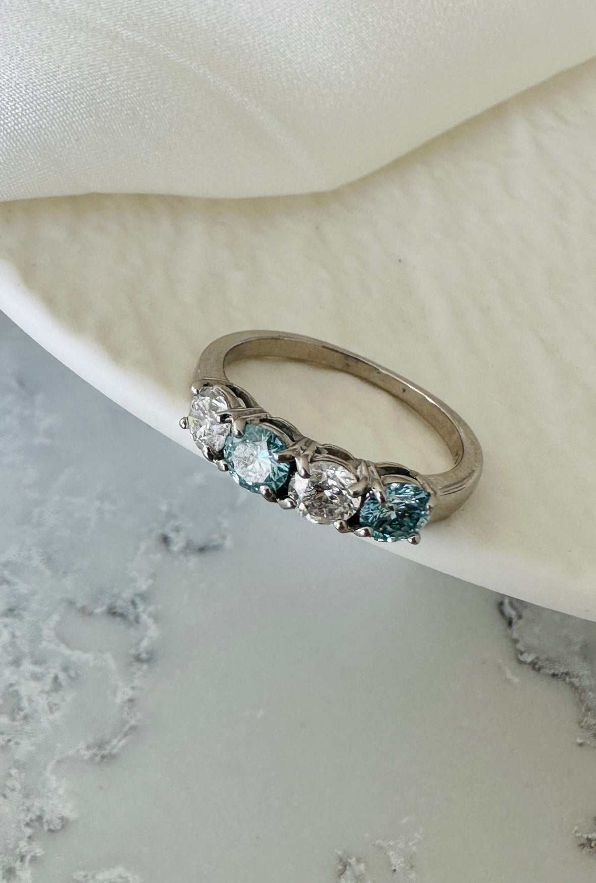 Blue and White Diamond Ring